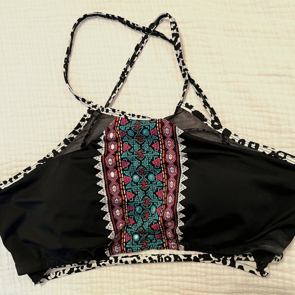 Swimsuits For All Bikini Top Black/White/Multi Size 10